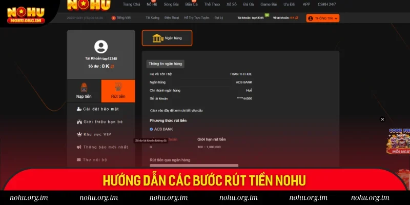 Ba bước rút tiền đơn giản tại nhà cái Nohu